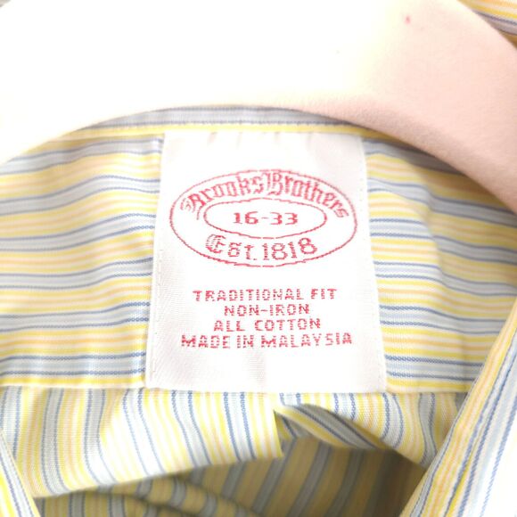 Brooks Brothers Mens Yellow Blue Striped Button Up Dress Shirt Size 16 - 33 Tall - Picture 5 of 8